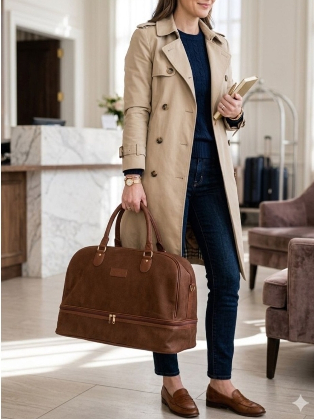 Lagerfeld Leather Travel Duffle Bag for Men - Brown